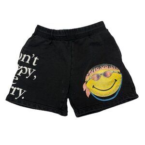 Market Studios Smiley Sweat Shorts Mens Medium Black Dont Happy Be Worry